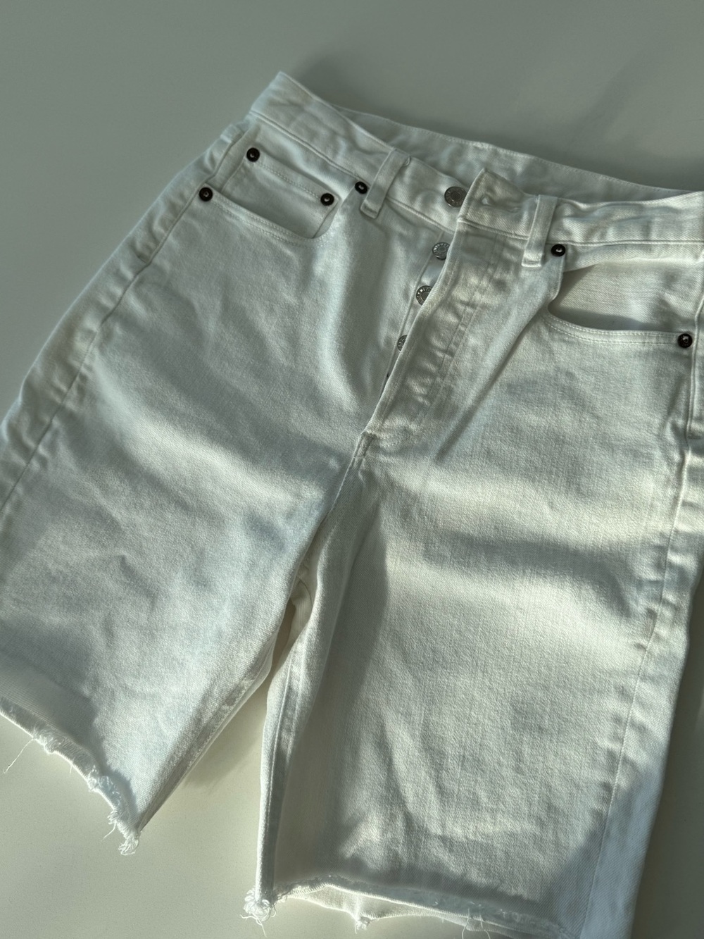 Agolde White Mid-Length Denim Shorts